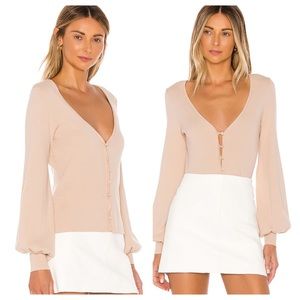 L'Academie Nava Cardigan Nude Ribbed Button Front